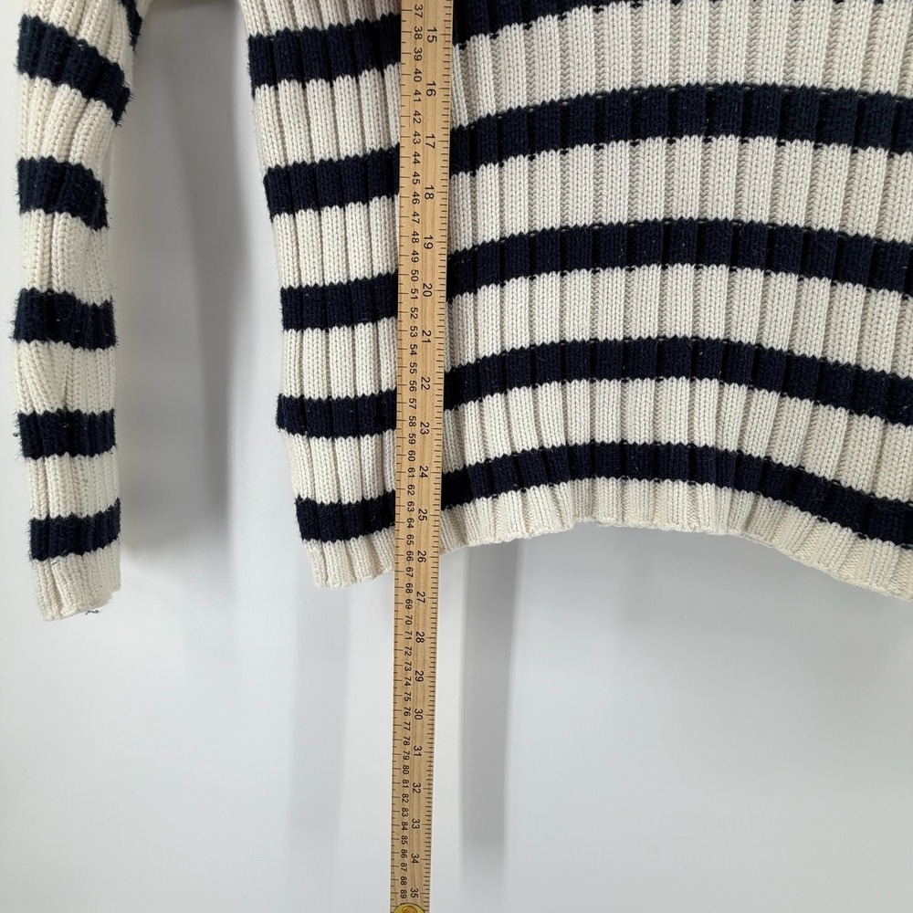 Abercrombie Fitch Striped Mock Neck Ribbed Knit Sweater Cream Navy Women's L - Picture 9 of 9